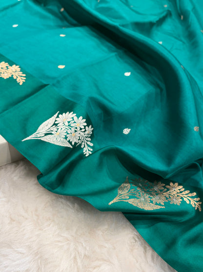 Banarasi Rama Shades Meena Boota Handwoven Pure Katan Paper Silk RM-73