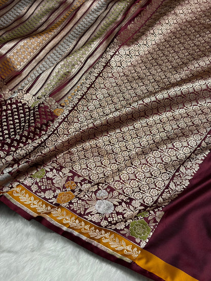 Garnet Shades Floral Minakari Skirt Border Mashru Silk Saree MSM-83