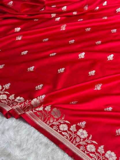Banarasi Red Boota With Floral Border Mashru Silk Saree MSM-85