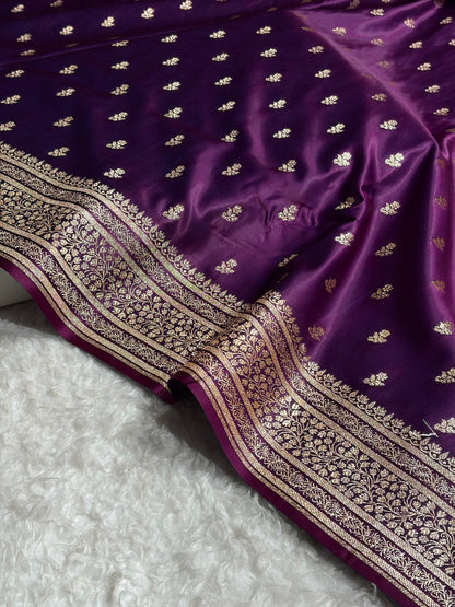 Banarasi Satin Katan Saree With Boota in Cross Wine Shades SK89