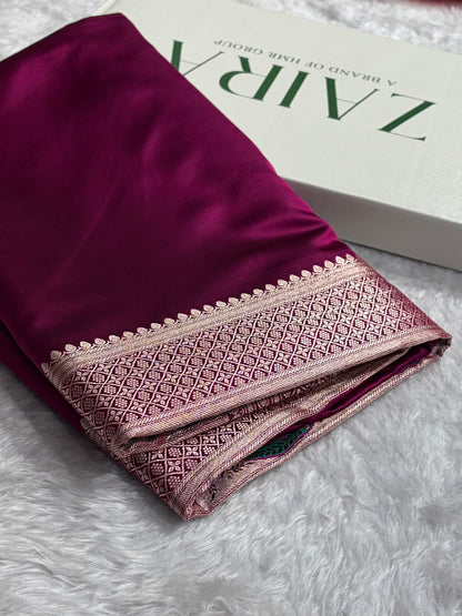 Banarasi Plain Wine Shades With Minakari Pallu Mashru Silk Saree MS82