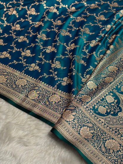 Peacock Banarasi Jaal Katan Silk Saree SKM24