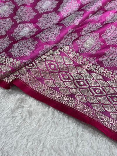 Banarasi Pink Shades Tanchoi Motif Mashru Silk Saree