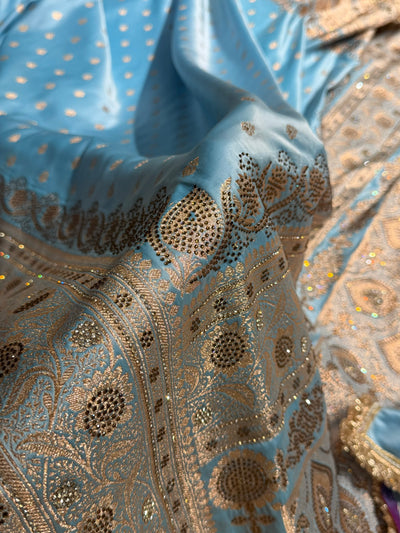 Banarasi Katan Silk Saree In light Sky Blue Shades With Swarovski & Gotta Patti Work BSKGP08