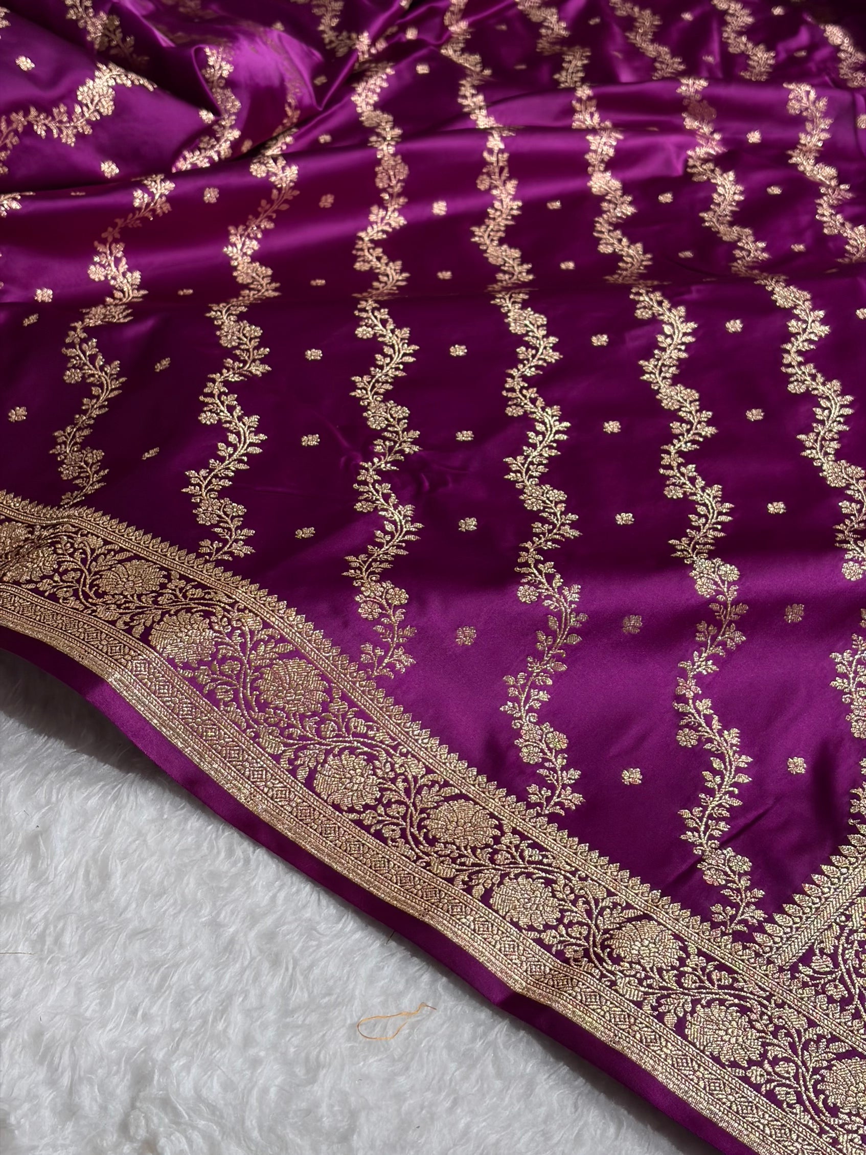 Banarasi Satin Katan Saree With Boota in Dark Magenta Shades SK108