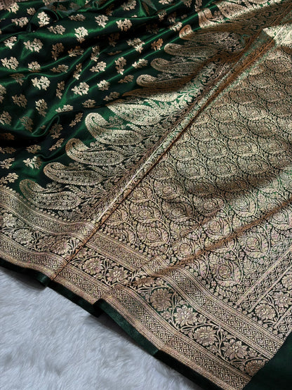 Bottle Green Shades Banarasi Satin Silk Saree SS34