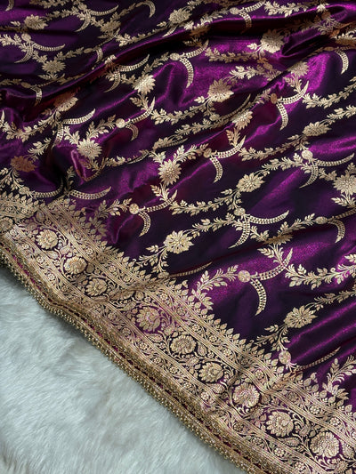 Satin Silk Banarasi Jaal In Wine Shades with Gota Patti SSGP18