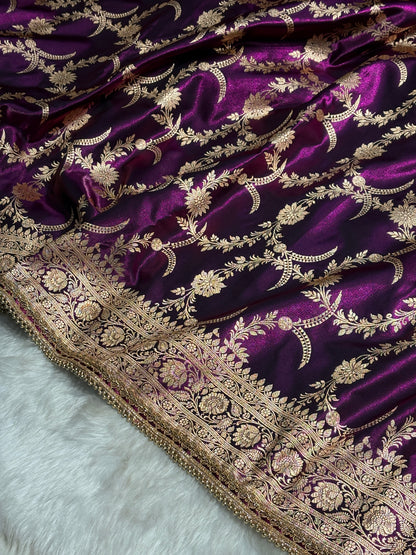 Satin Silk Banarasi Jaal In Wine Shades with Gota Patti SSGP18