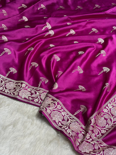 Pinkish Wine Shades Floral Booti Mashru Silk Saree MCS55