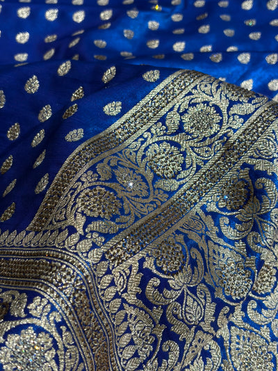 Birdal Cross Royal Blue Satin Silk Booti With Swarovski Work BSS01 (w)