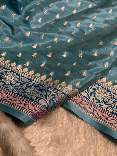 Sky Blue Shades With Contrast Border Crepe Silky Katan Banarasi Saree CSK-09