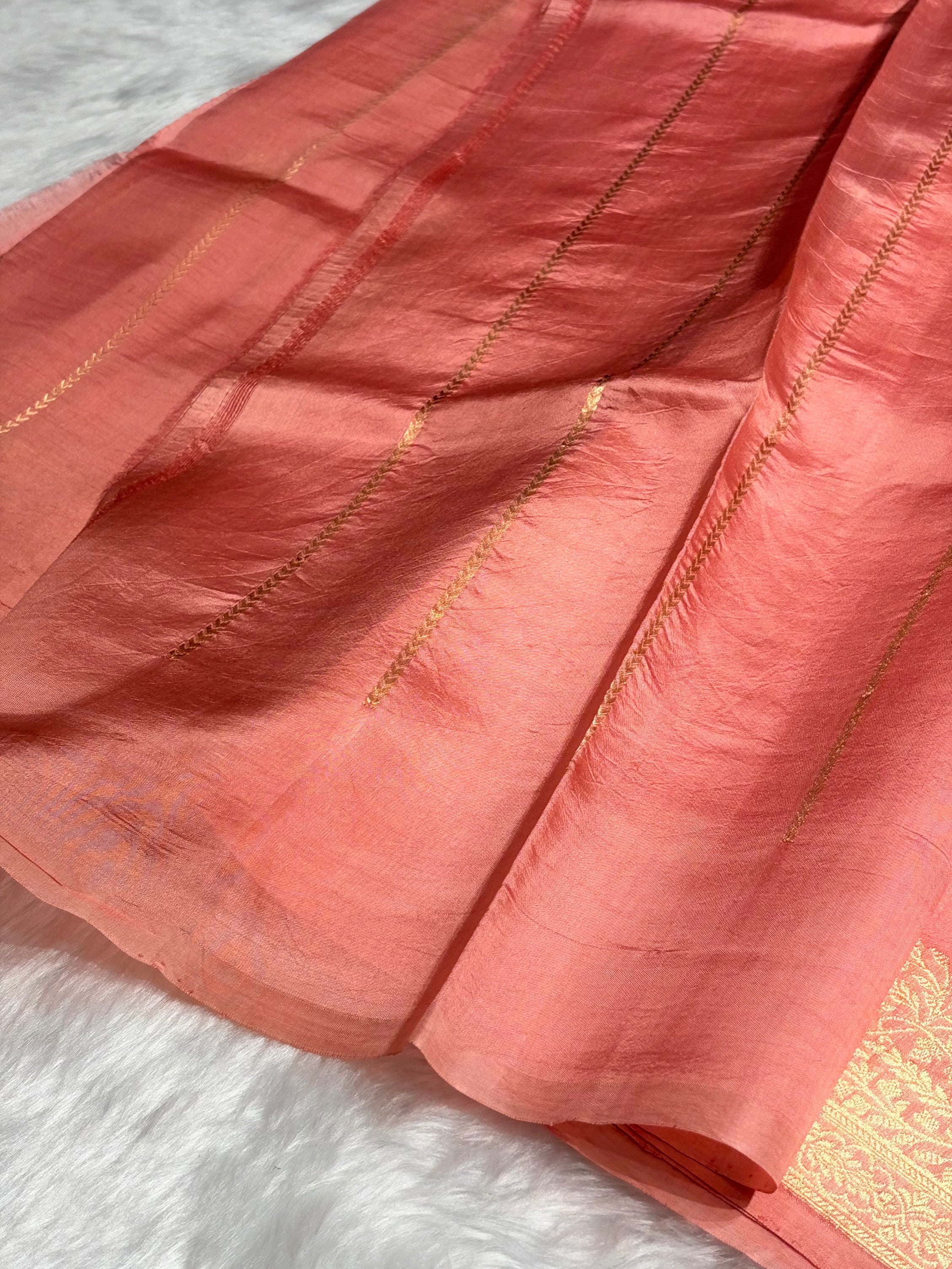 Ombré Peach Shades Meena Boota Handwoven Raw Mango Silk RM-31