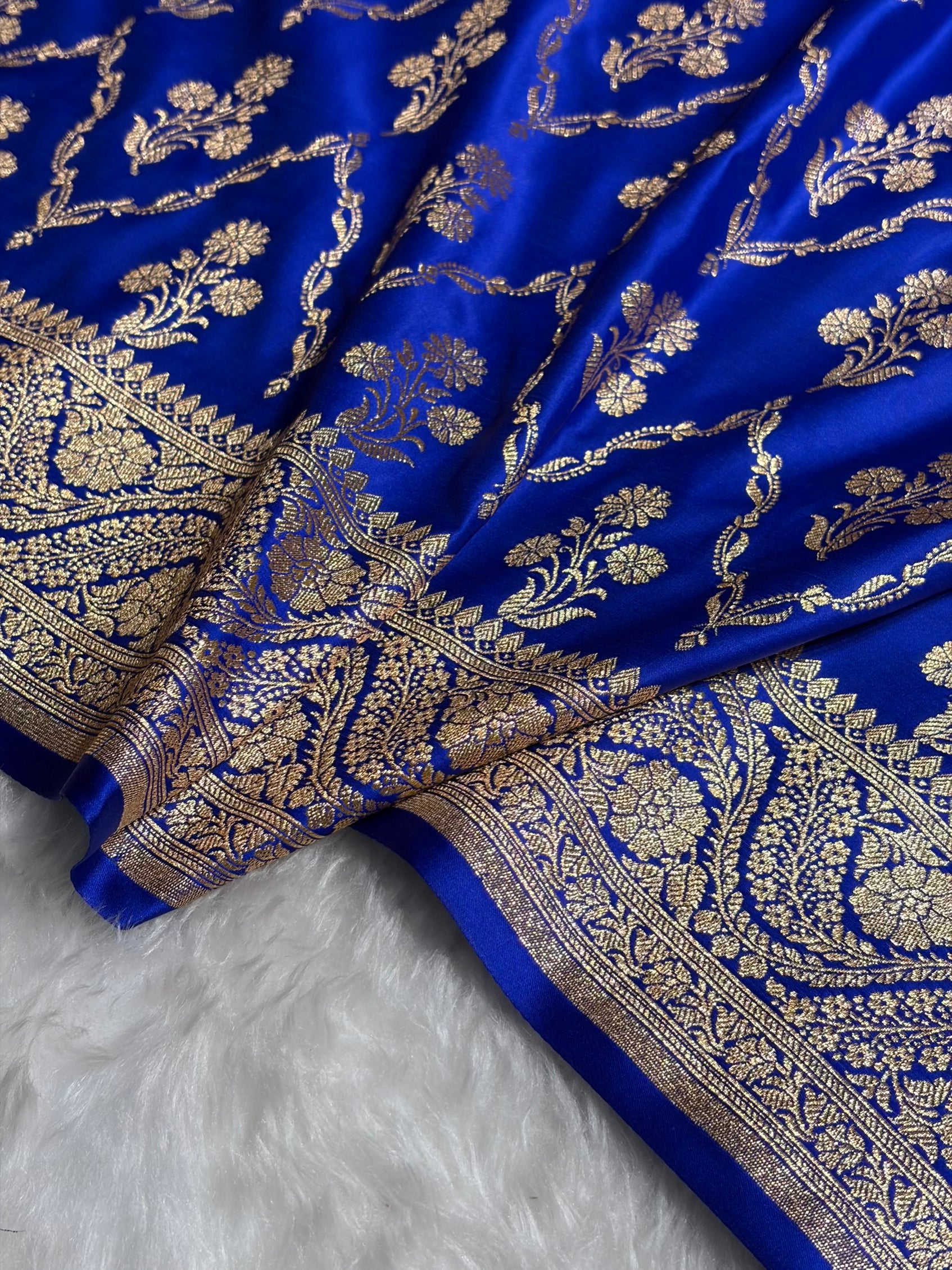 Royal Blue with Boota Pattern Satin Katan Silk Saree SK67