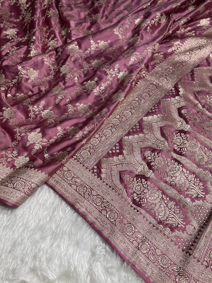 Mauve Banarasi Jaal Mashru Silk Saree