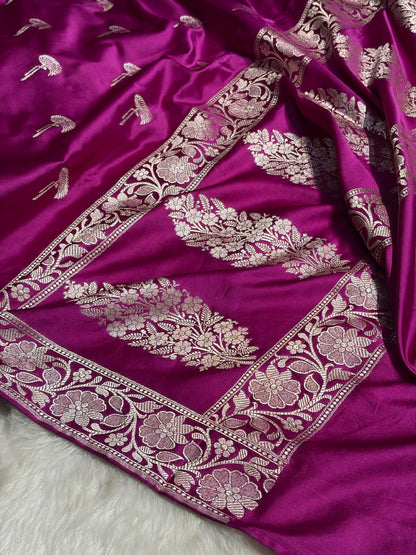 Pinkish Wine Shades Floral Booti Mashru Silk Saree MS55