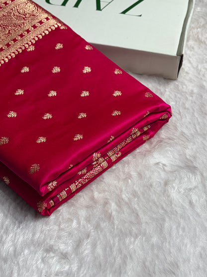 Cross Rani Floral Pattern Satin Katan Silk Saree SK78