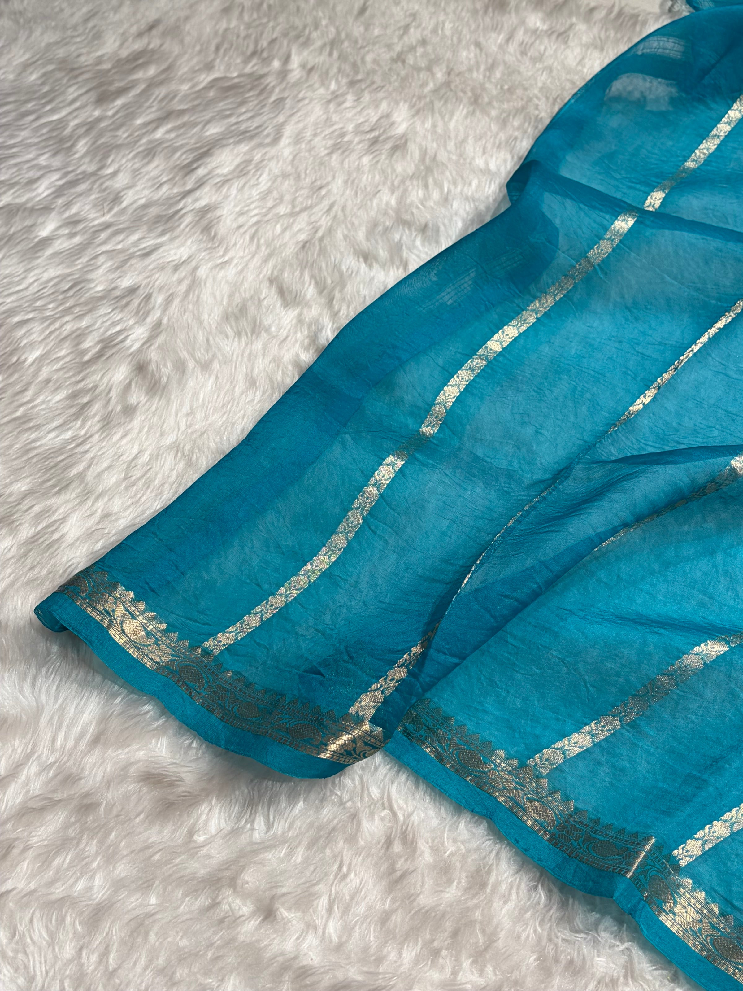 Banarasi Pure Organza Firozi Shades Banarasi Silk Saree PO-35