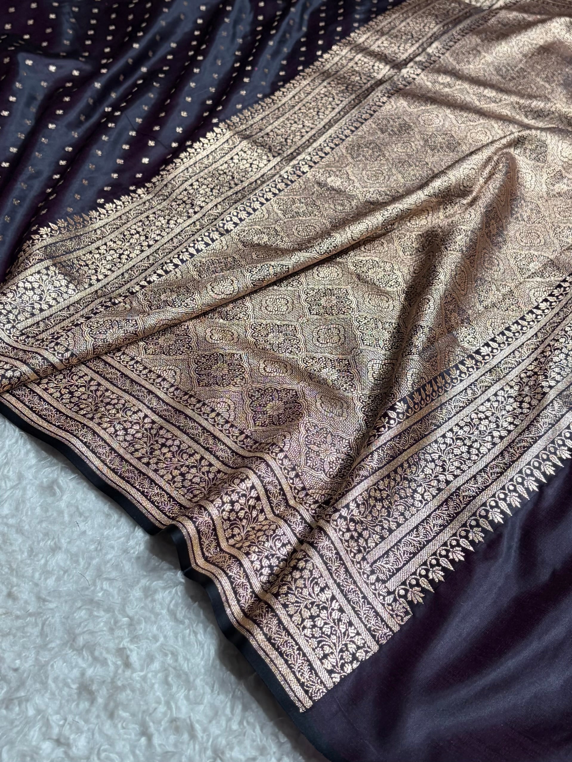 Banarasi Satin Katan Saree in Dark Wine Shades SK88