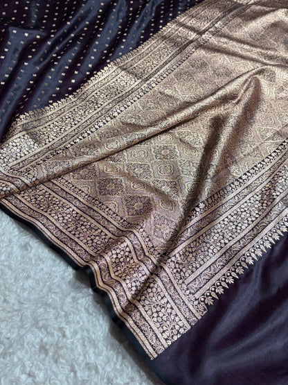 Banarasi Satin Katan Saree in Dark Wine Shades SK88