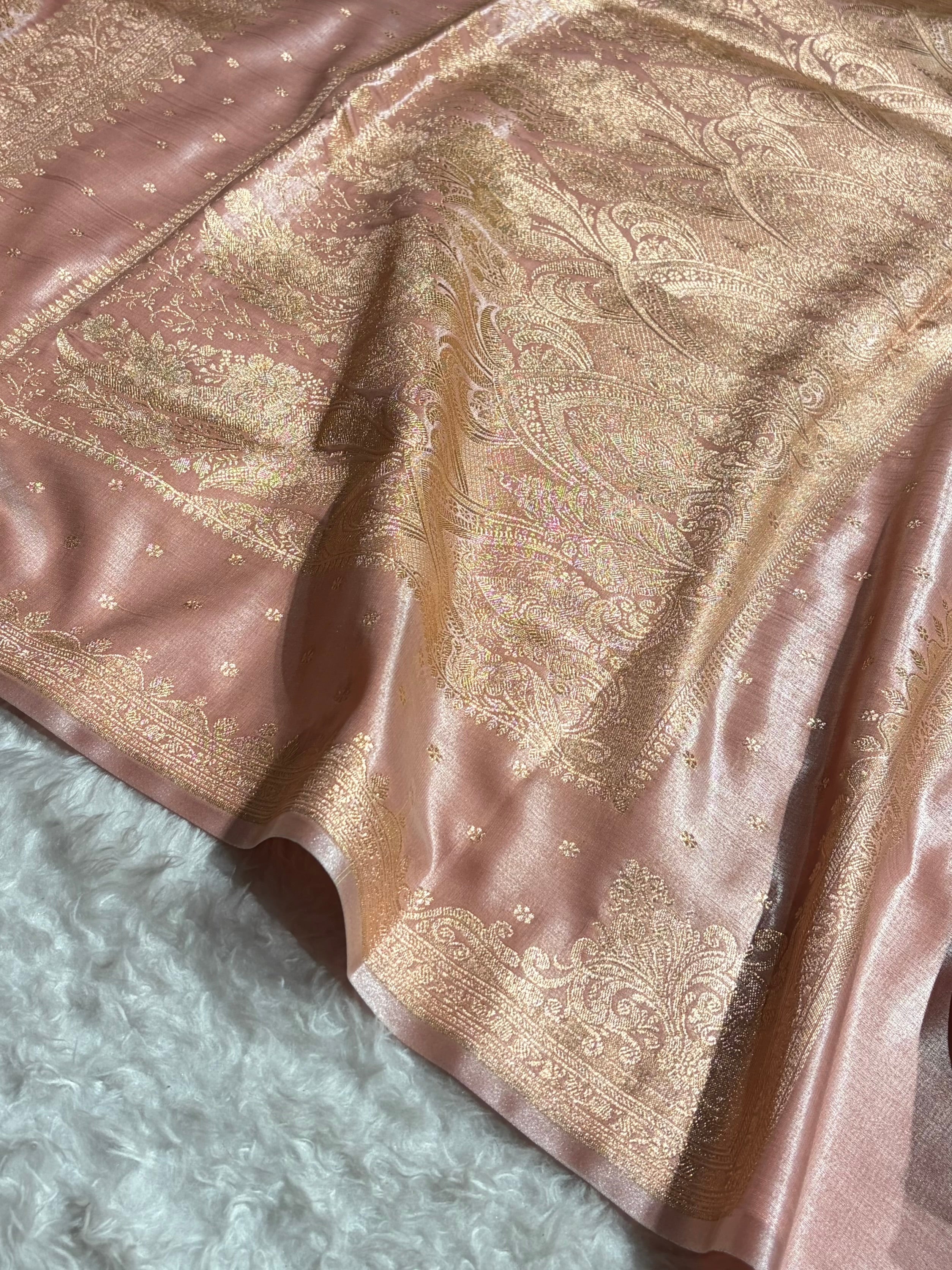 Satin Silk Saree Banarasi Cross with booti In Dusty Mauve Shades SS22