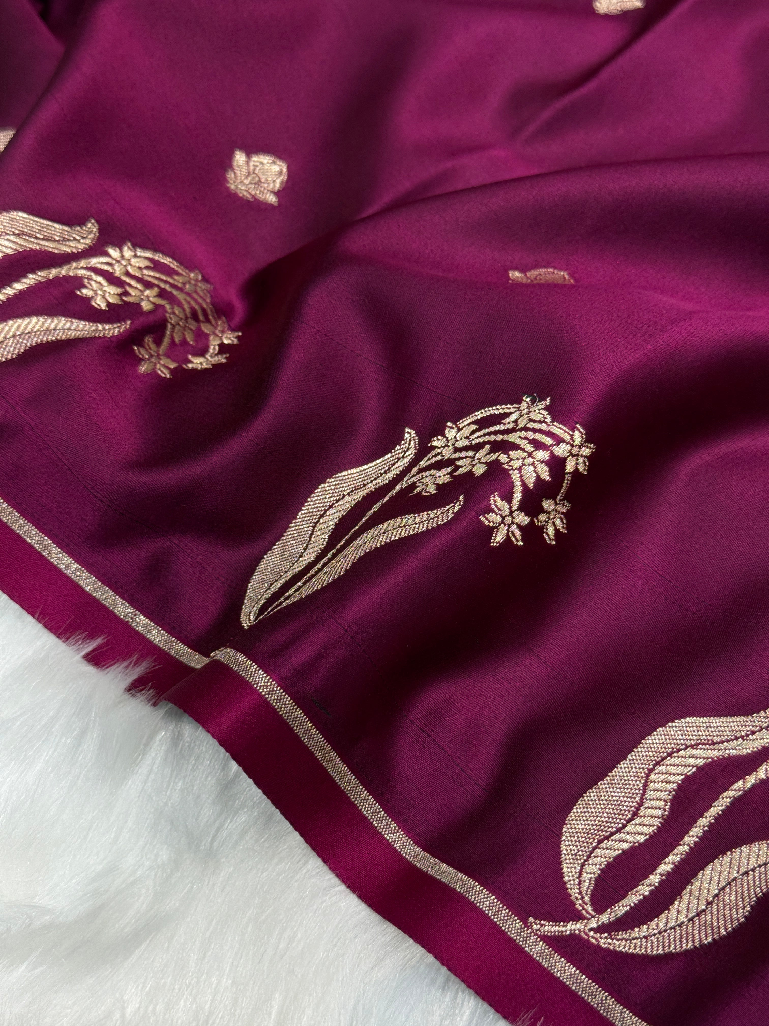 Wine Shades FloralBorder Mashru Silk Saree MSM 50