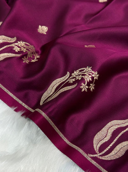 Wine Shades FloralBorder Mashru Silk Saree MSM 50