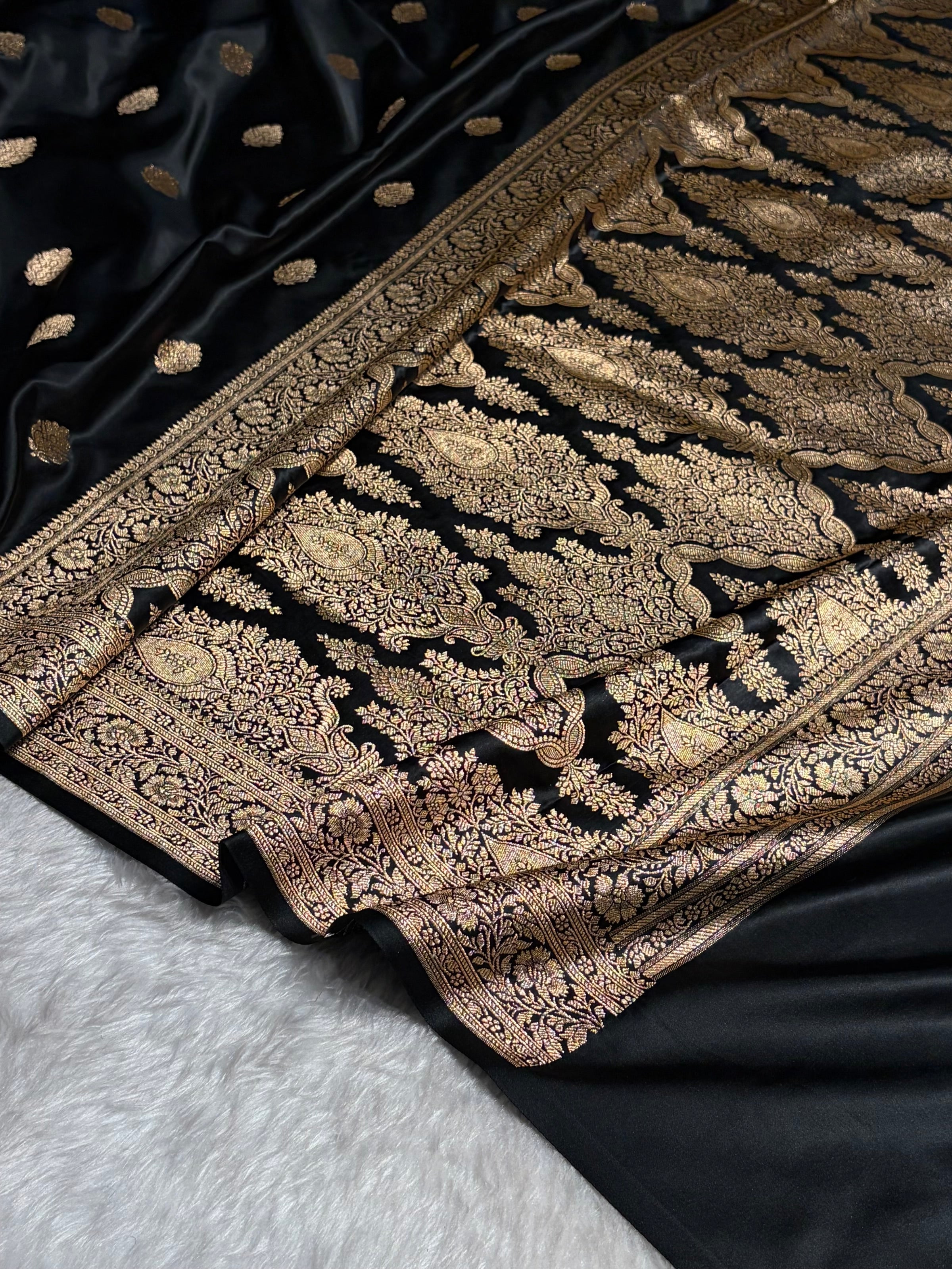 Black Booti Pattern Satin Katan Silk Saree SK65