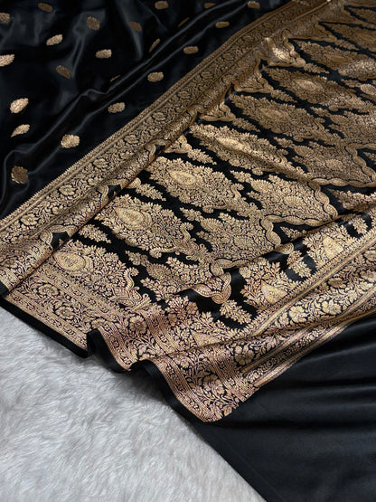 Black Booti Pattern Satin Katan Silk Saree SK65