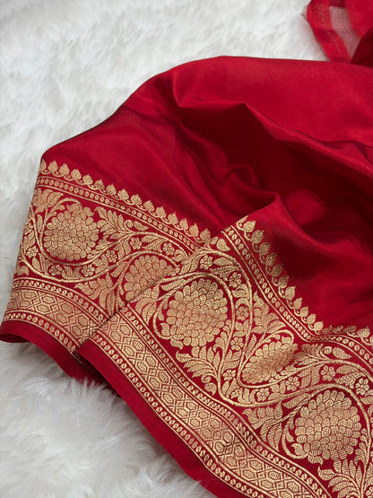 Banarasi Tusser With Maroon Contrast Shades Minakari Boota Handwoven Pure Paper Silk RM-85