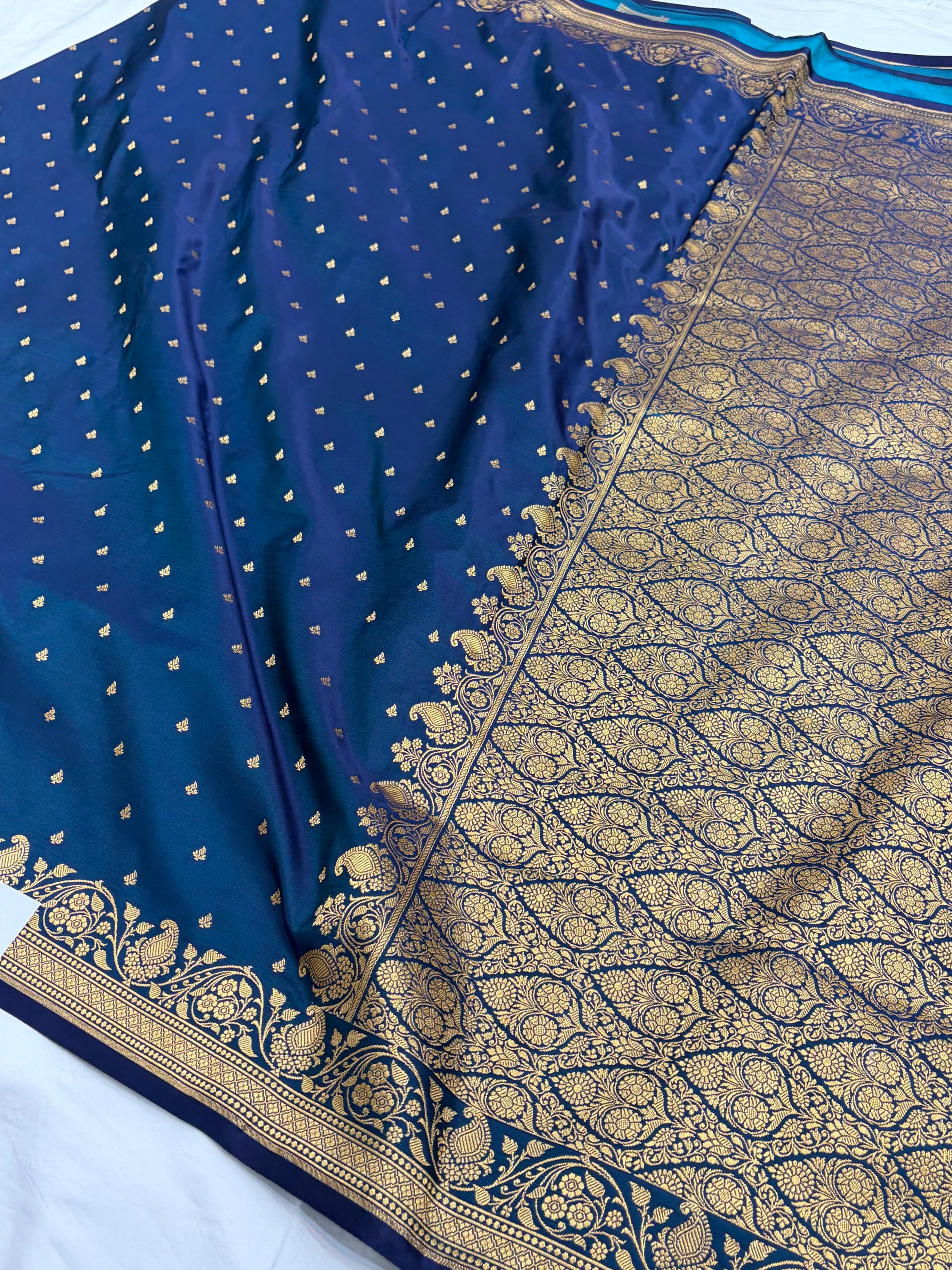 German Blue Shade With Booti Pattern Mashru Silk Saree