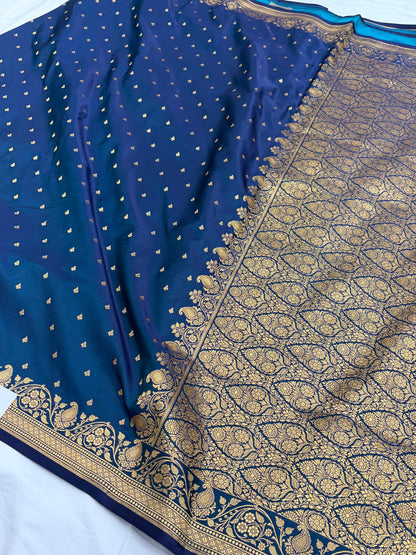 German Blue Shade With Booti Pattern Mashru Silk Saree