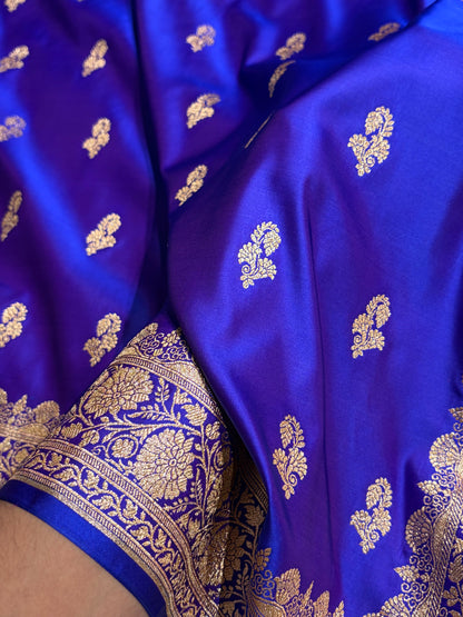 Royal Purple Shades Floral Booti Motif Satin Katan Silk saree SK61