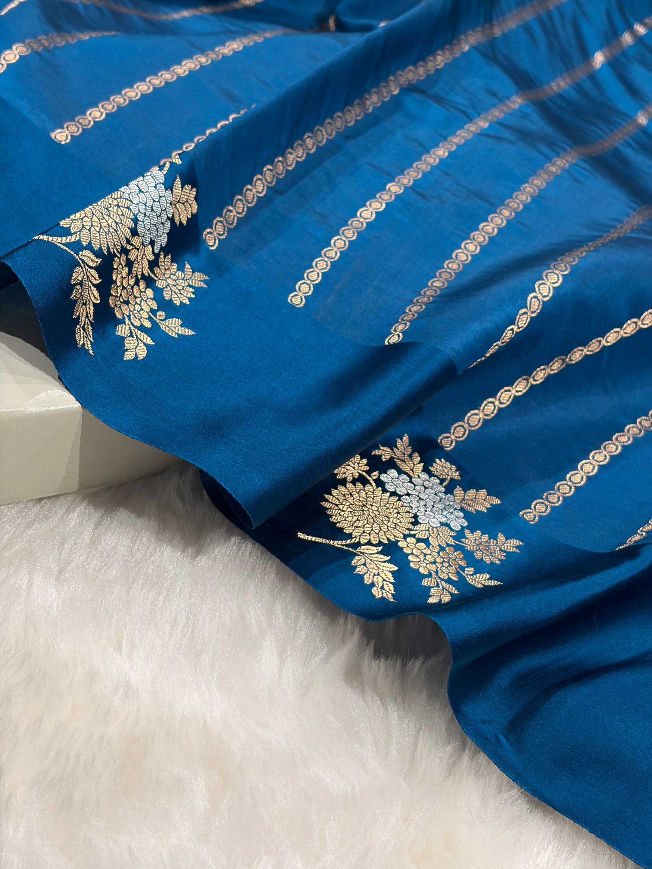 Banarasi German Blue Shades Minakari Boota Handwoven Pure Paper Silk RM-78