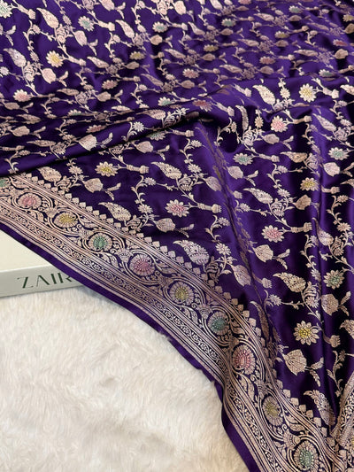 Dark Purple Shades In Minakari Jaal Mashru Silk Saree MCS42
