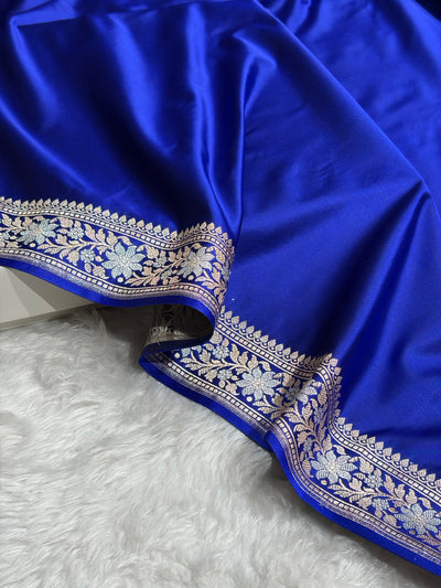 Royal Blue Shades Plain Banarasi With Minakari Floral Border Mashru Silk Saree MSM-123