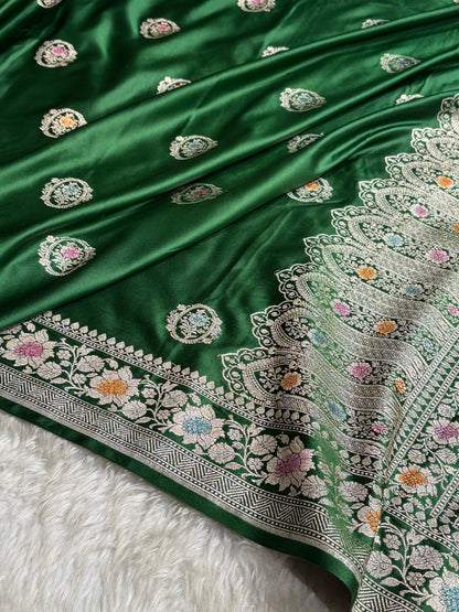 Bottle Green Shades Minkari Boota Mashru Silk Saree MCS24
