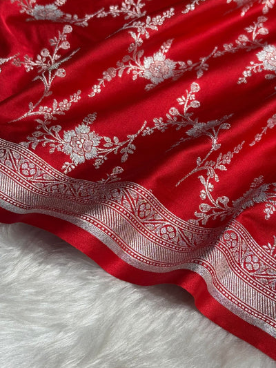 Ruby Red Minakari Jaal Mashru Silk Saree MCS08