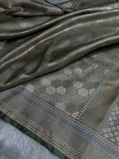 Pista Shades Minakari Brocade Mashru Silk Saree MS85