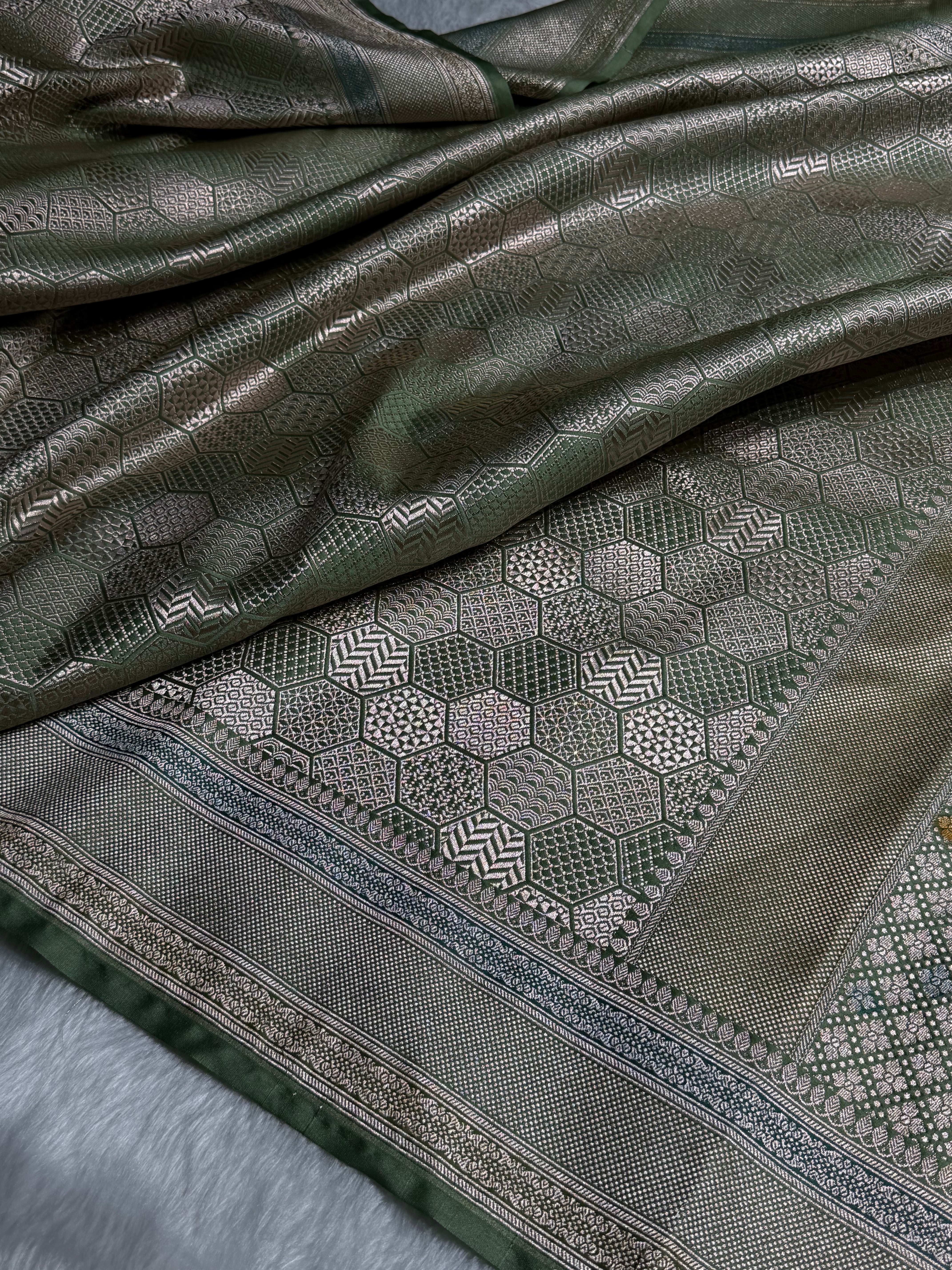 Pista Shades Minakari Brocade Mashru Silk Saree MS85