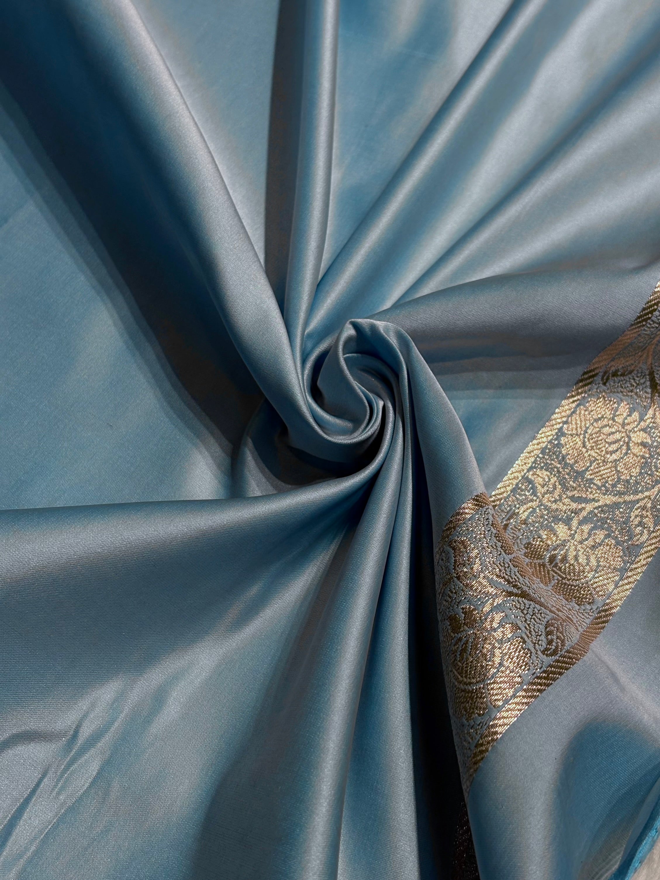 Sky Blue Jaal Pattern Satin Katan Silk Saree SK25