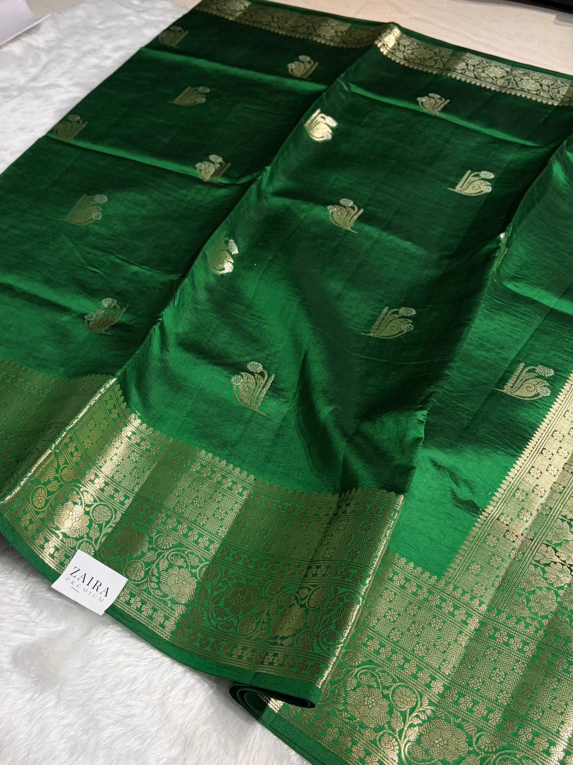 Bottle Green Shades Pure Caramel Mango Silk Saree CS-25