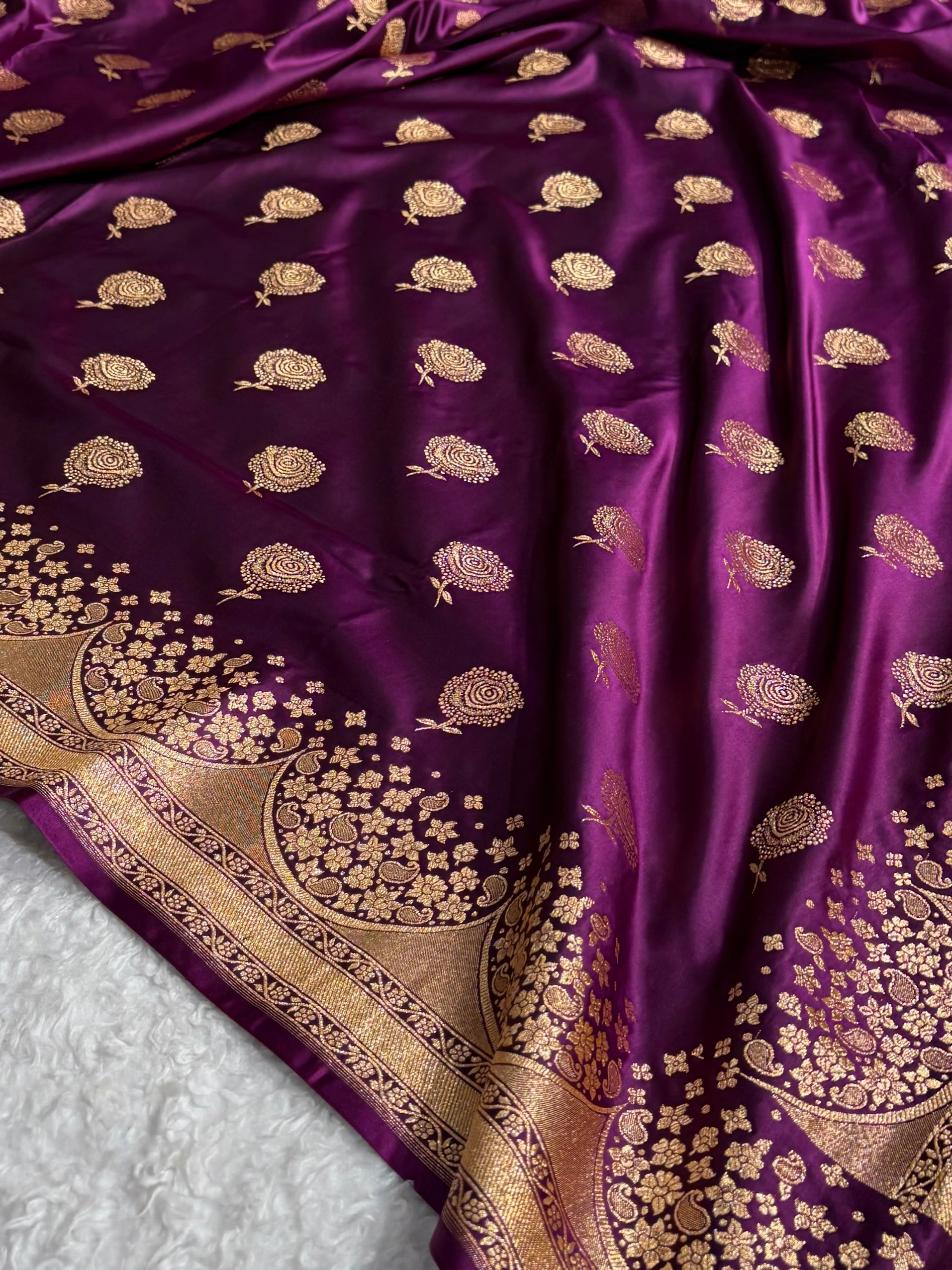 Banarasi Satin Katan Saree With Boota in Wine Shades SK111