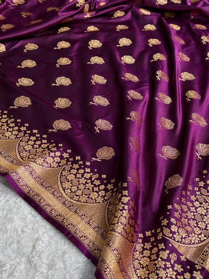 Banarasi Satin Katan Saree With Boota in Wine Shades SK111