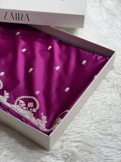 Banarasi Wine Shades With Floral Mashru Silk Saree MCS91