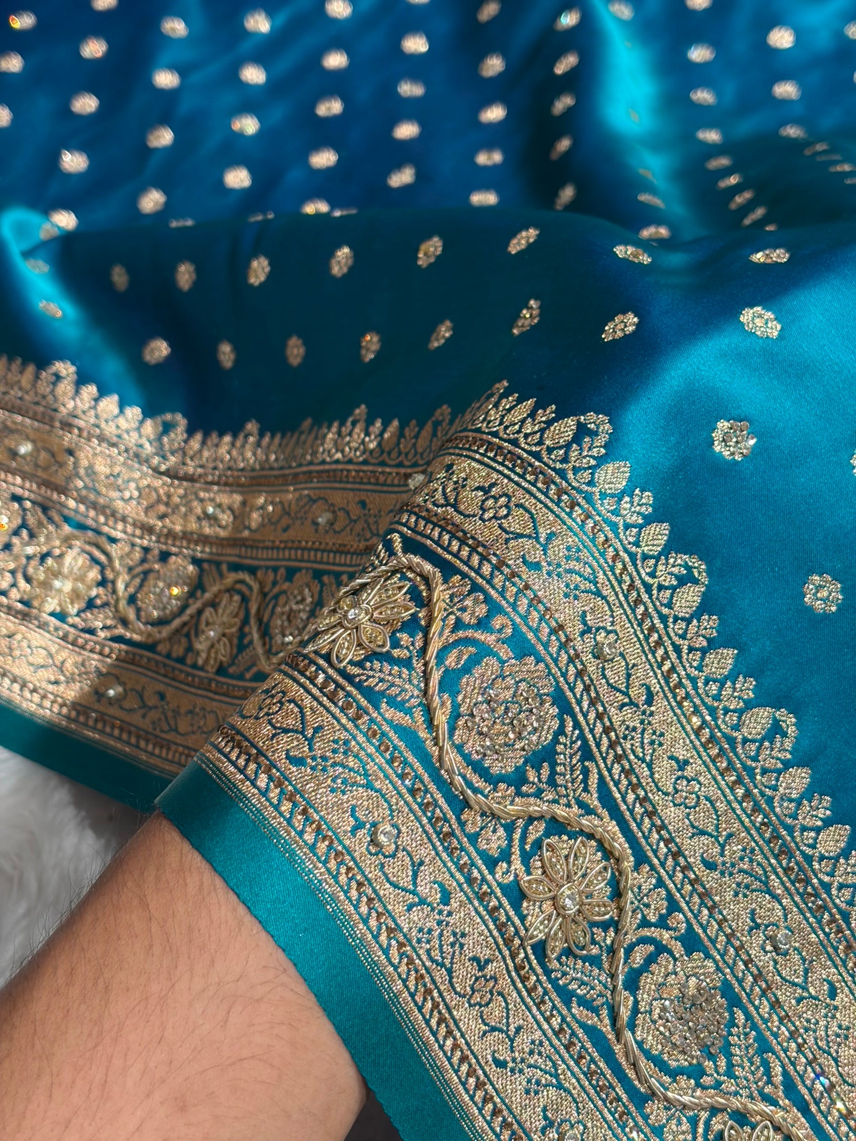 Banarasi Peacock Katan Silk Saree With Ari Zardozi and Swarovski stone work BSK01