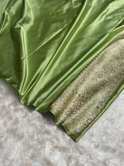 Light Green Shades Booti Minakari Tanchoi Mashru Silk Saree MS49