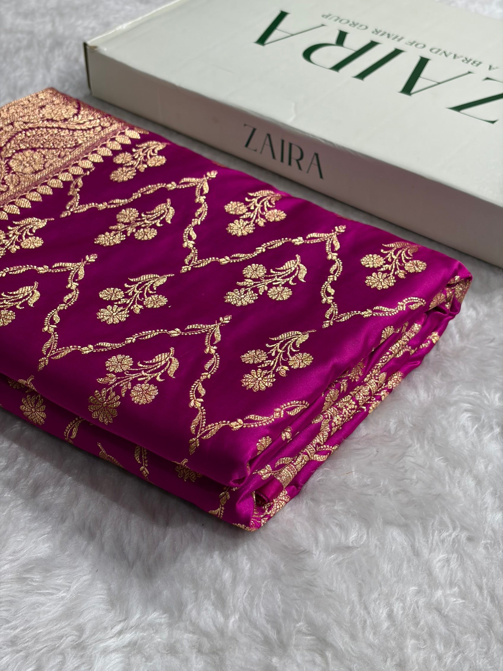Cross Magenta with Jaal Pattern Satin Katan Silk Saree SK67