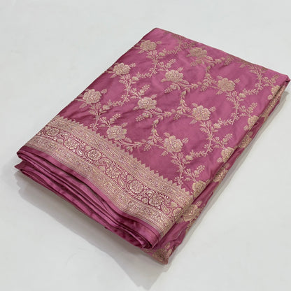 Banarasi Pattern Baby Pink Mashru Silk Saree