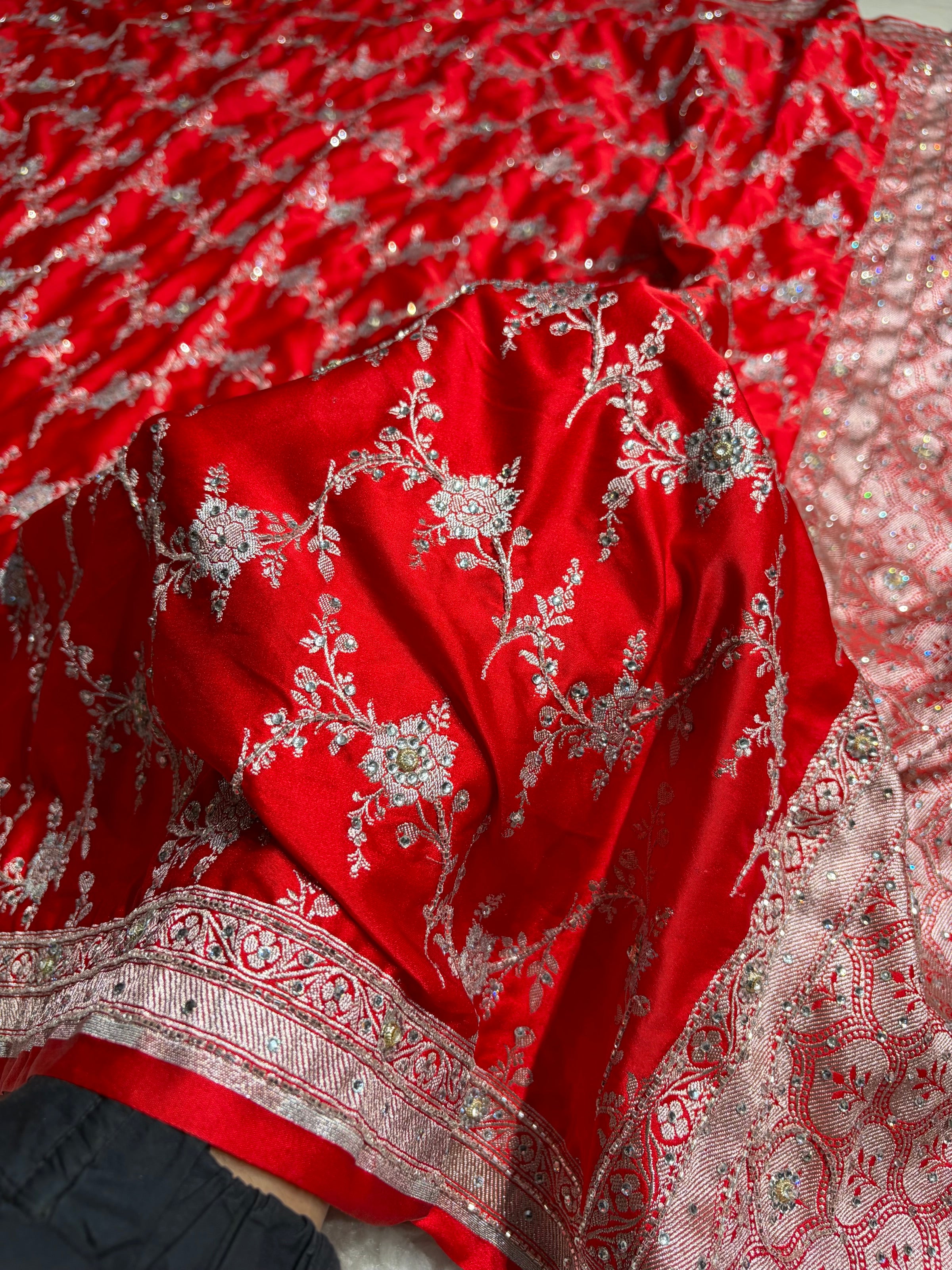 Red Bananasi Jaal Mashru Silk Saree with Swarovski Work BMS08