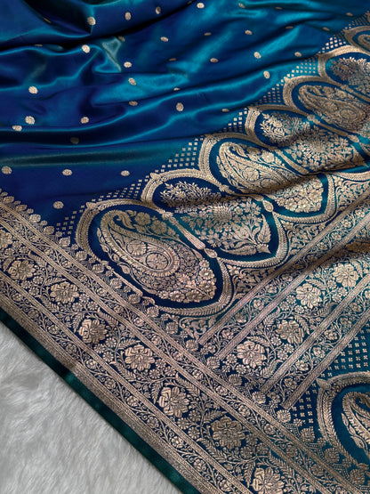 Satin Silk Saree Banarasi Booti in Peacock Shades SS29